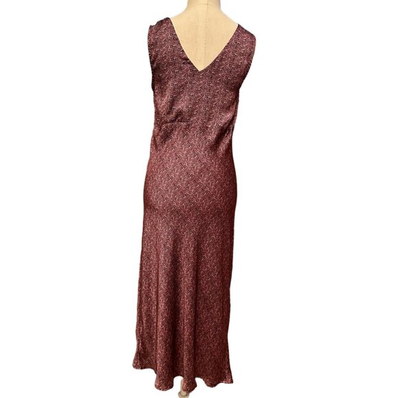 Self Contrast by Anthropologie, Amalia Floral Midi Slip Dress, Maroon, Size S - Picture 4 of 7